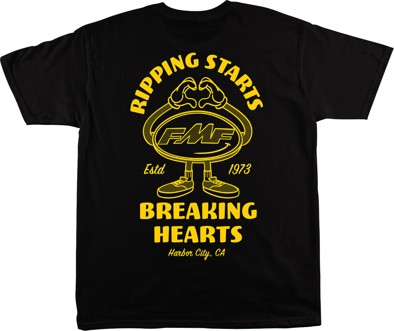 Black FMF Breakin Hearts T-Shirt in Medium, featuring graphic design on the front, made from comfortable fabric.