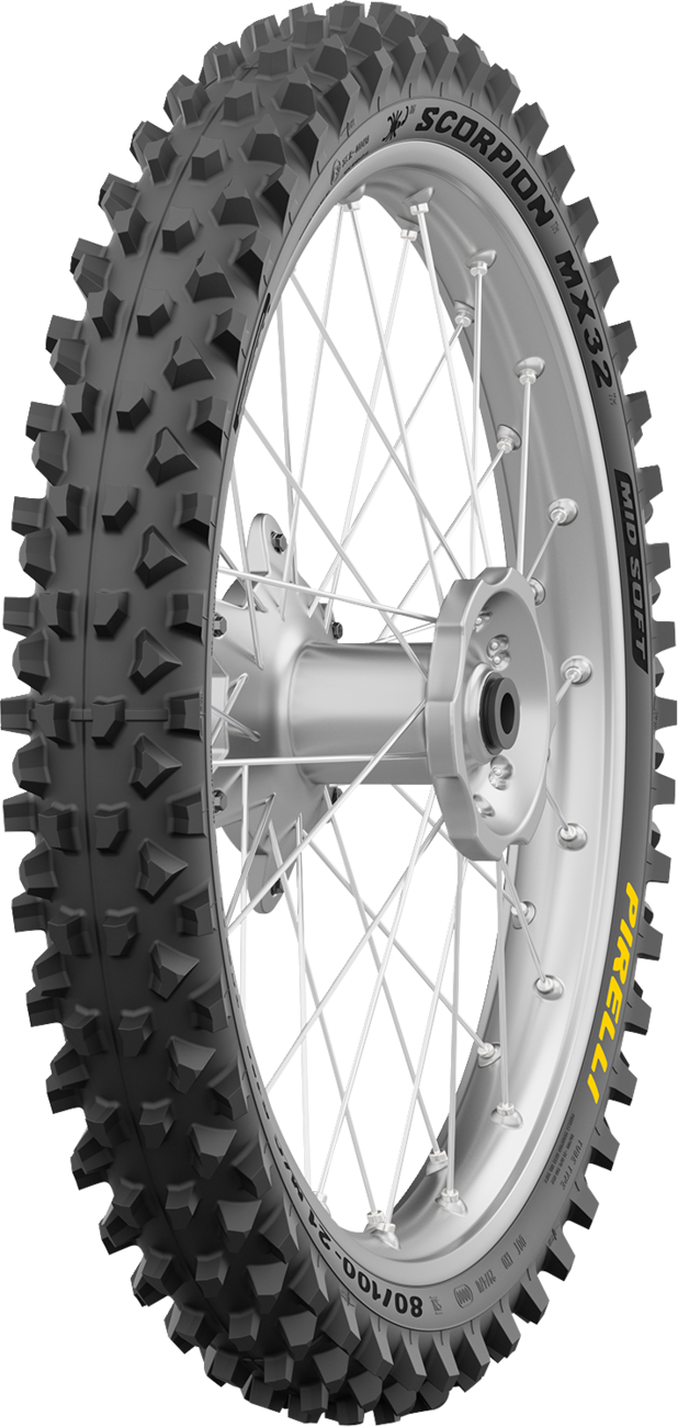 Pirelli Scorpion MX32 Off-Road Motorcycle Front Tire 80/100-21 with tread pattern for mid-soft terrain