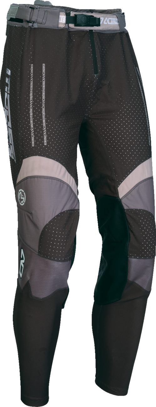 Black and gray Moose Offroad Alpha One riding pants in US size 42, durable offroad motorcycle gear, showing reinforced fabric and design.