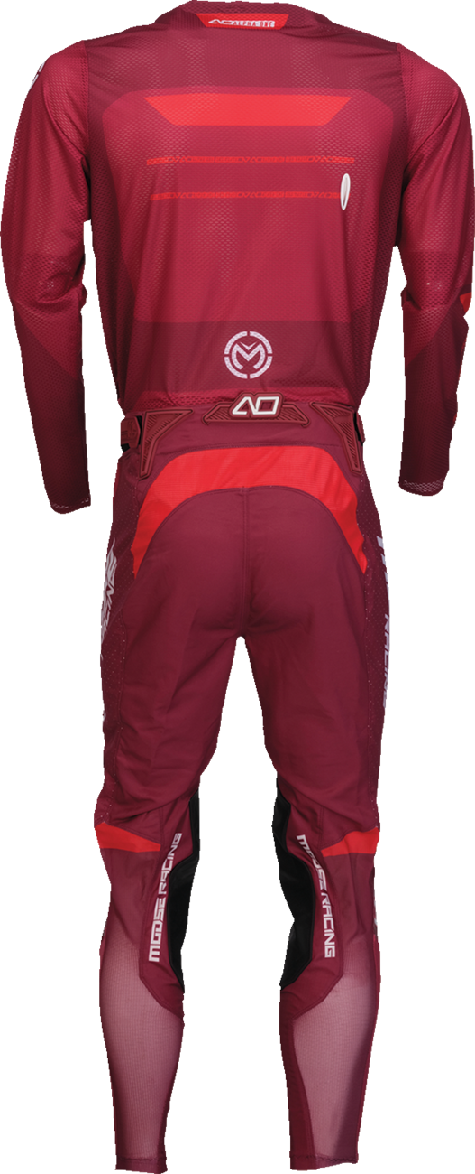 MOOSE Offroad Alpha One Pants in burgundy and white, US size 28, featuring rugged design and durable fabric.