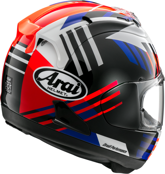 Arai Helmets Corsair-X Rea-7 motorcycle helmet in XS with detailed visor and sleek design, featuring Arai branding.