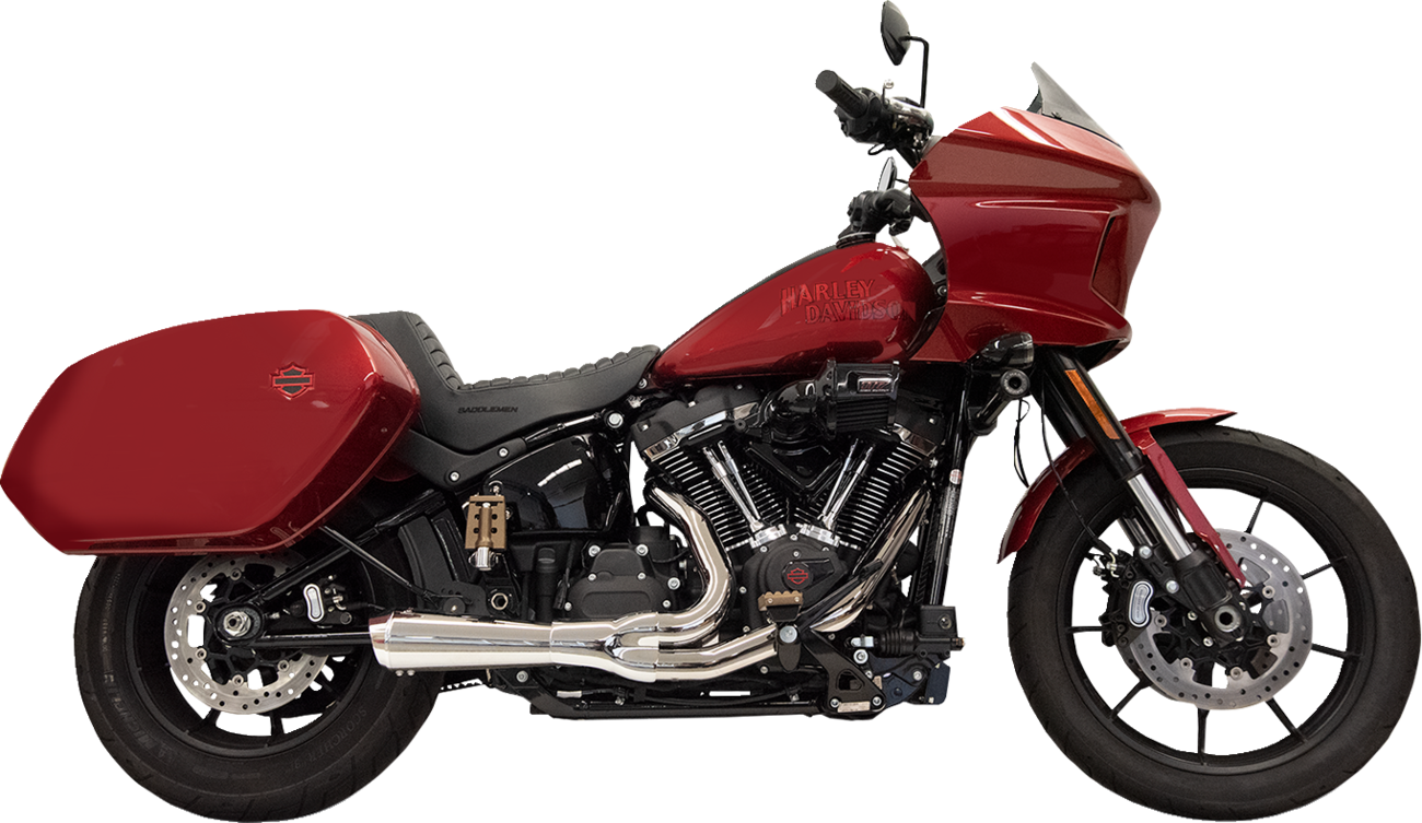 Chrome BASSANI XHAUST 2-Into-1 Ripper exhaust system with megaphone muffler for Harley M8 Softail motorcycle.
