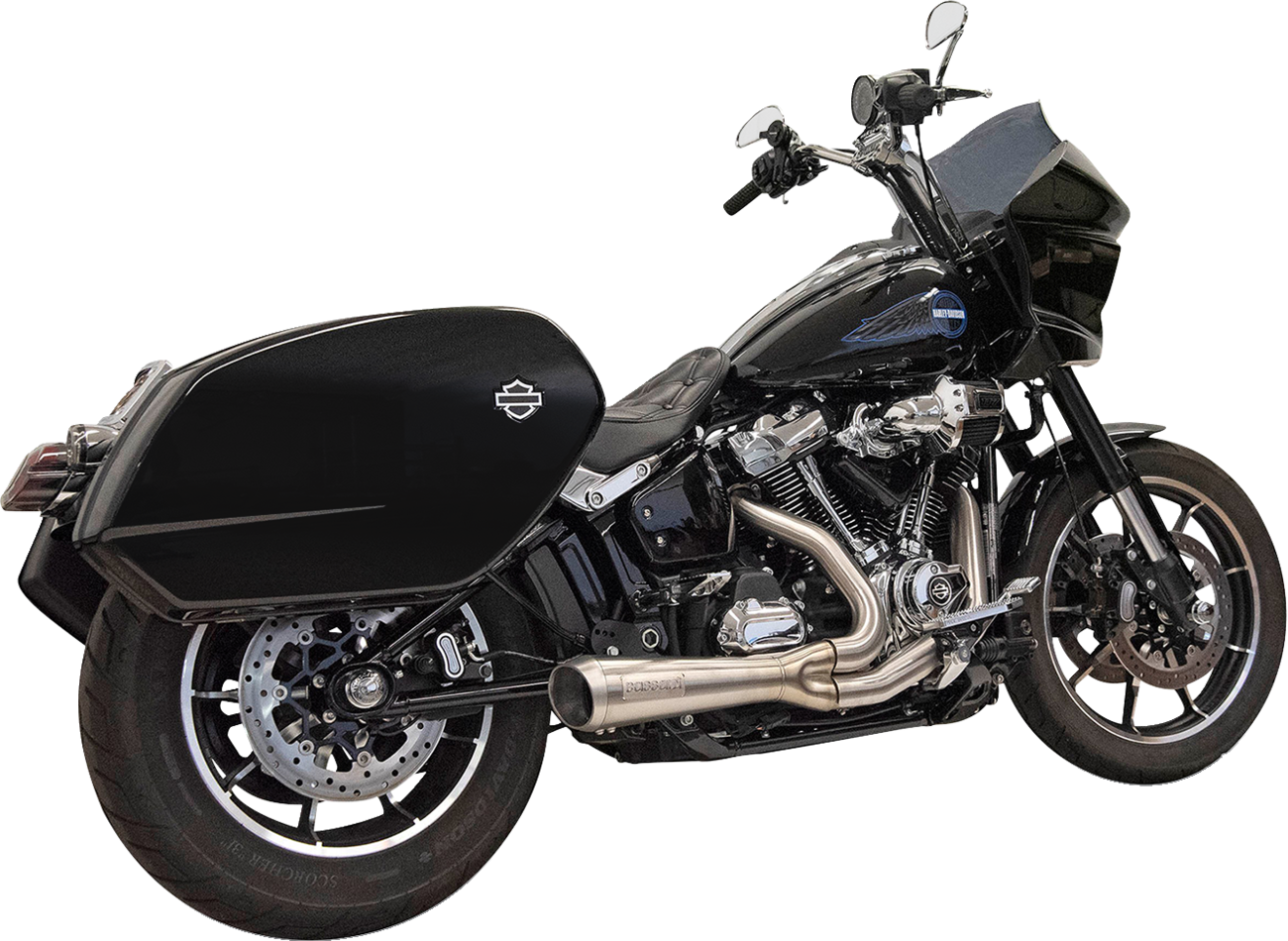 Stainless BASSANI XHAUST 2-into-1 Ripper exhaust system with megaphone muffler for Harley M8 Softail motorcycle.