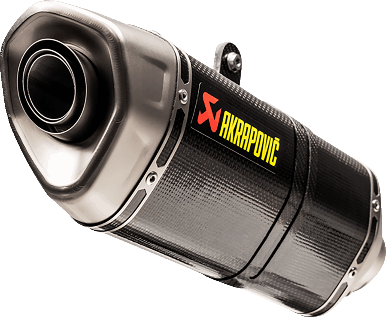 AKRAPOVIC Slip-On Line carbon fiber exhaust for Honda CB750 Hornet, showcasing the sleek, lightweight design and branded logo.
