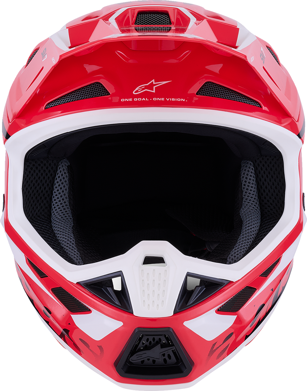 Alpinestars SM7 helmet in Deed Gloss Red, Black, and White with XL size, showing its sleek aerodynamic design and bold color scheme.