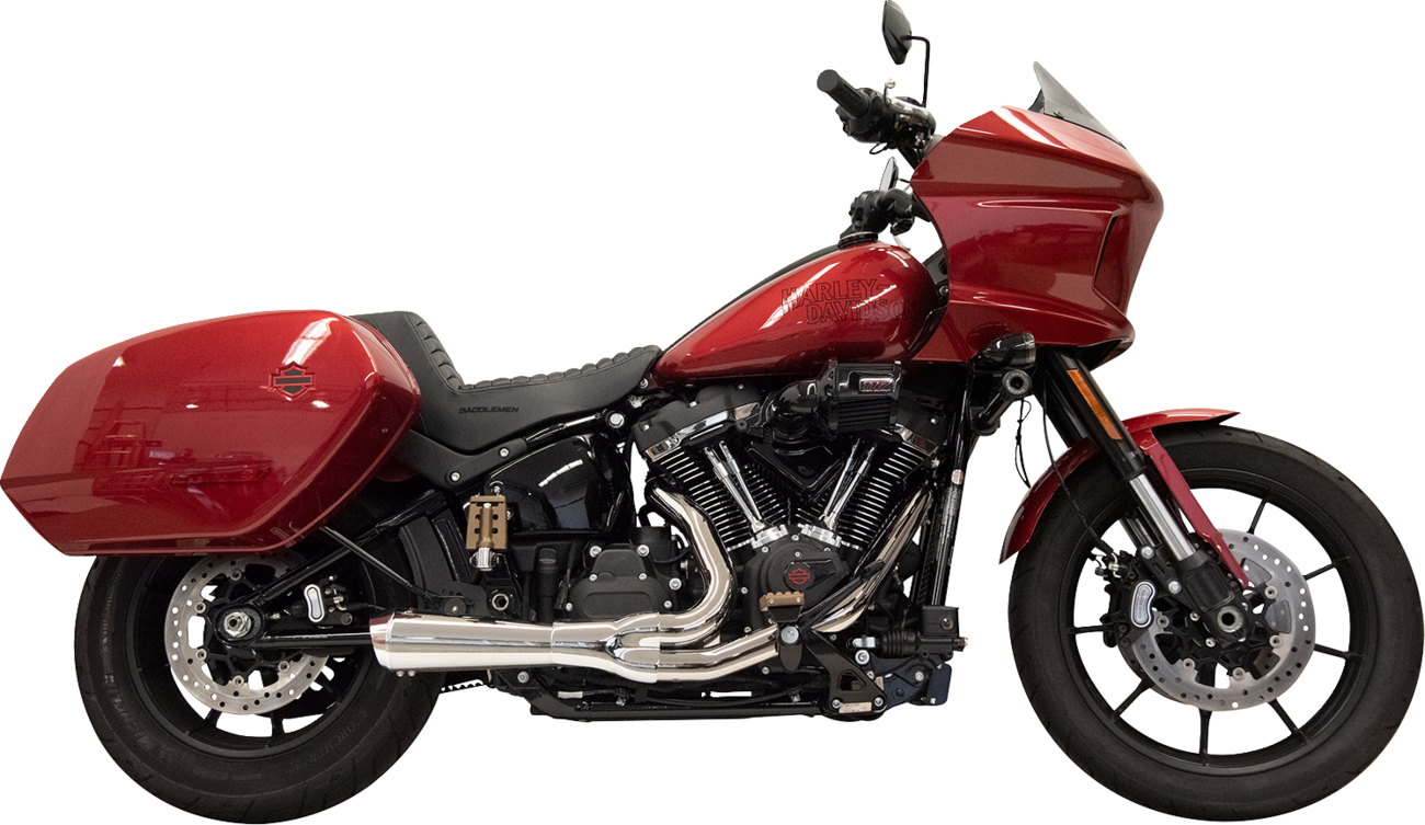 Chrome BASSANI XHAUST 2-into-1 Ripper exhaust system with megaphone muffler for M8 Softail motorcycle, 49-state legal.