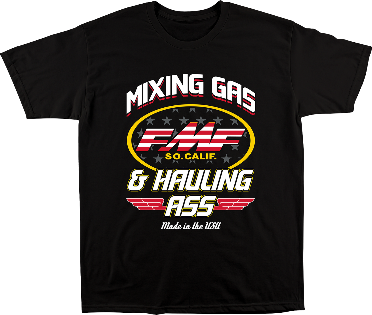 FMF Rush T-Shirt in black, small size, made of soft spun cotton with graphic print design.