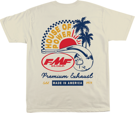 FMF Moto Shop T-Shirt in natural color, medium size, featuring the FMF logo and design on the front.