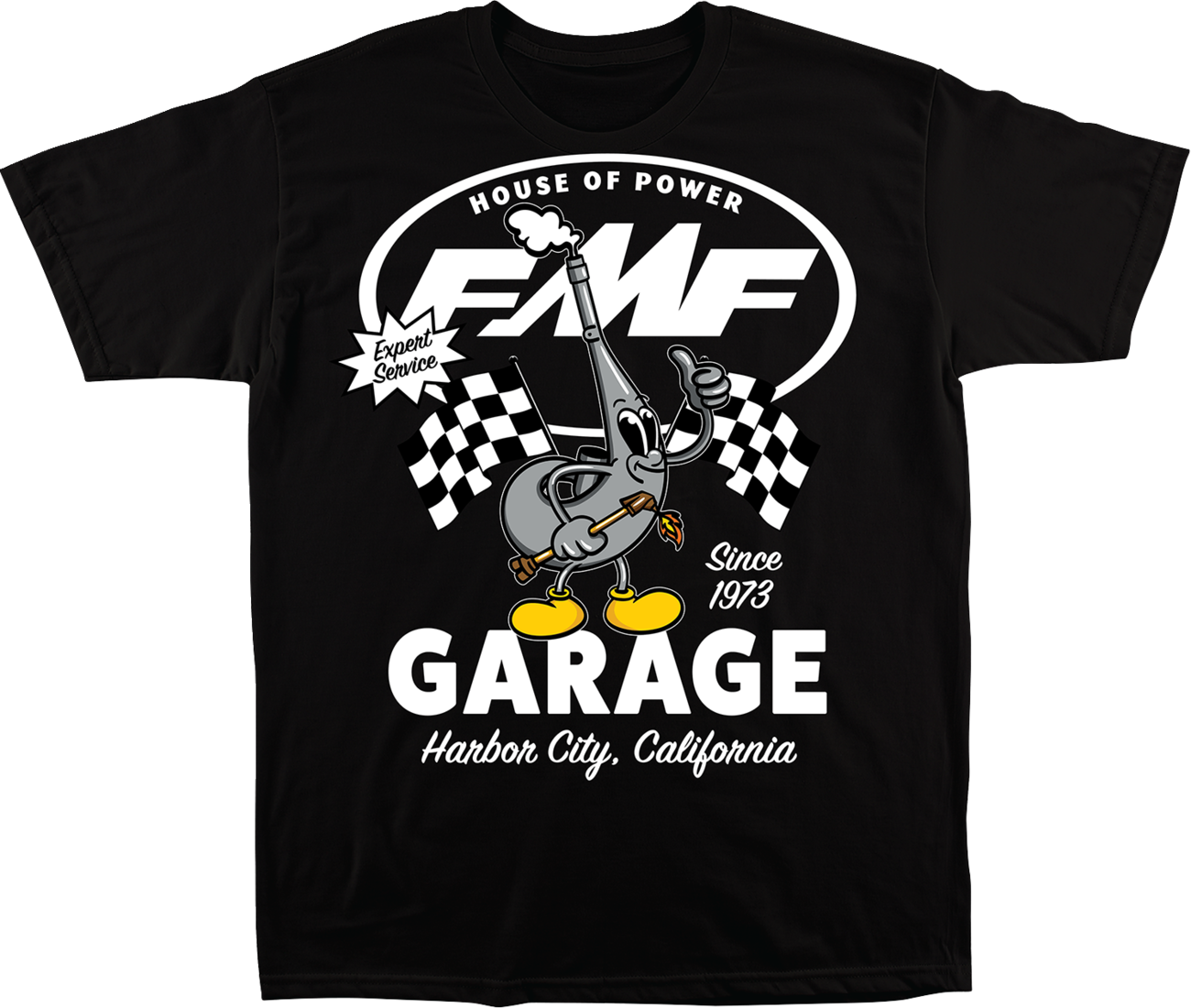 Black FMF Garage T-Shirt in Medium featuring FMF logo and design, made from soft fabric for casual wear.