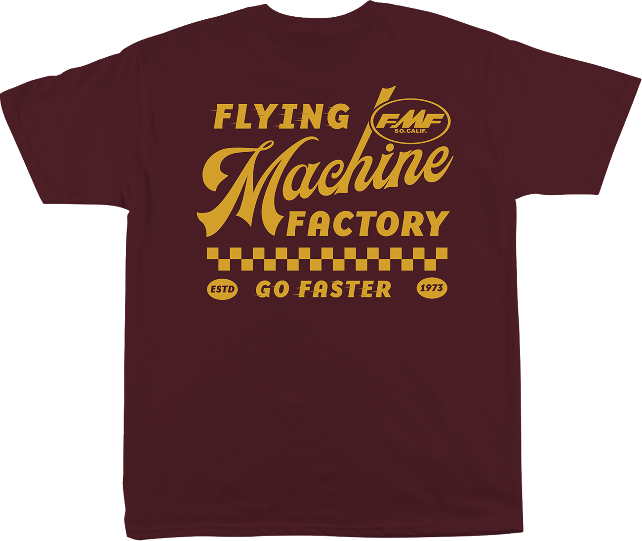 FMF Faster T-Shirt in maroon, medium size, shows front view with logo and casual fit, made by FMF.