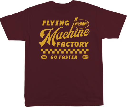 FMF Faster T-Shirt in maroon, medium size, shows front view with logo and casual fit, made by FMF.