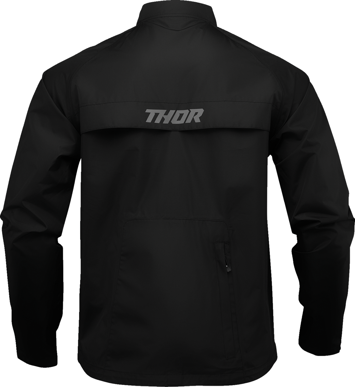 Black THOR Pack Jacket in Medium, model 2920-0886, featuring a lightweight design and functional zipper pockets.