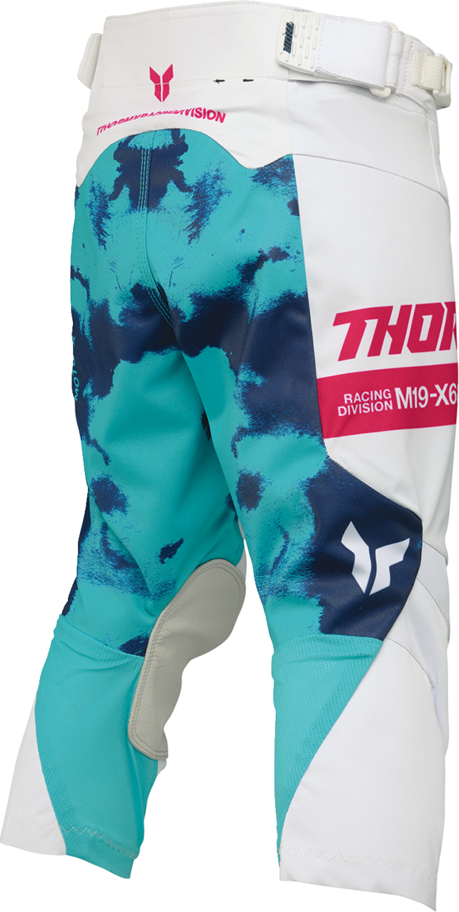 THOR Youth Launchmode Bleach Pants in white and aqua, size US 18, featuring a casual style with bleach detailing and comfortable fit.