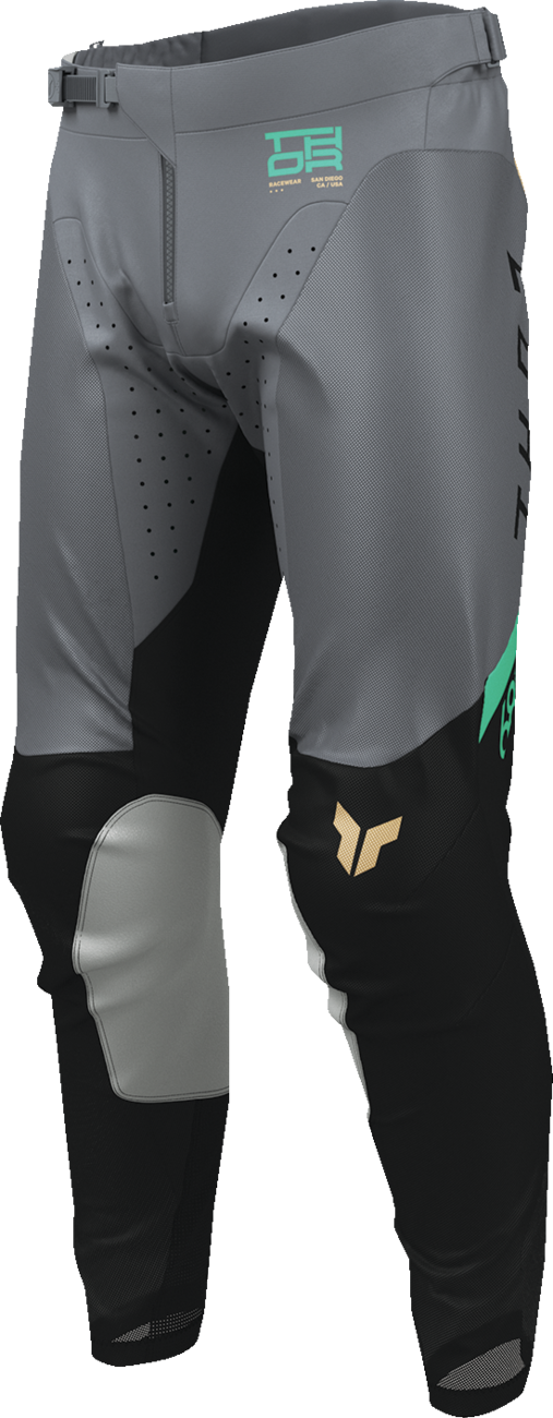 THOR Launchmode Air Raptor motocross pants in black and charcoal, US size 36, featuring protective armor and breathable fabric