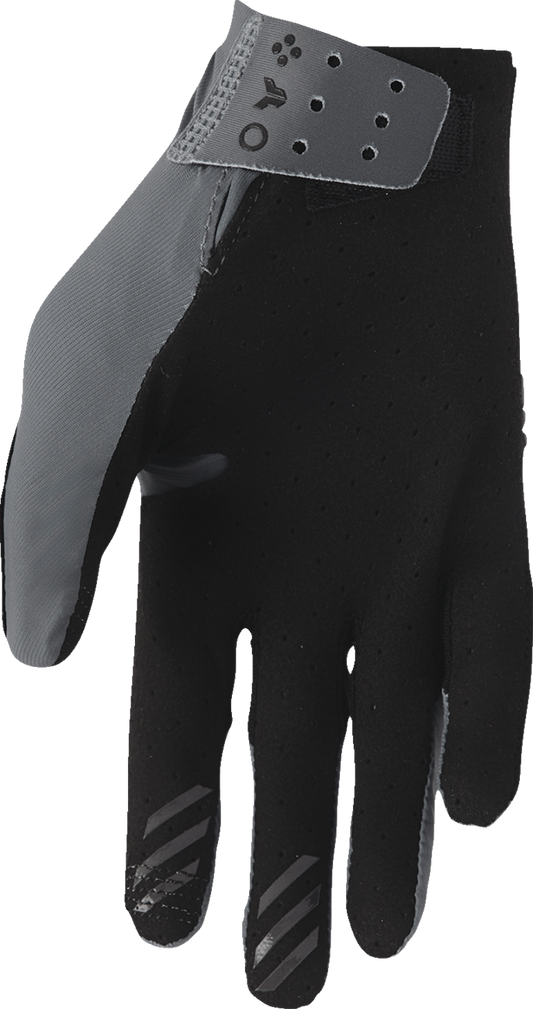 THOR Sportmode Vented Iconic Gloves in charcoal, medium size, showing breathable fabric and secure wrist closure.