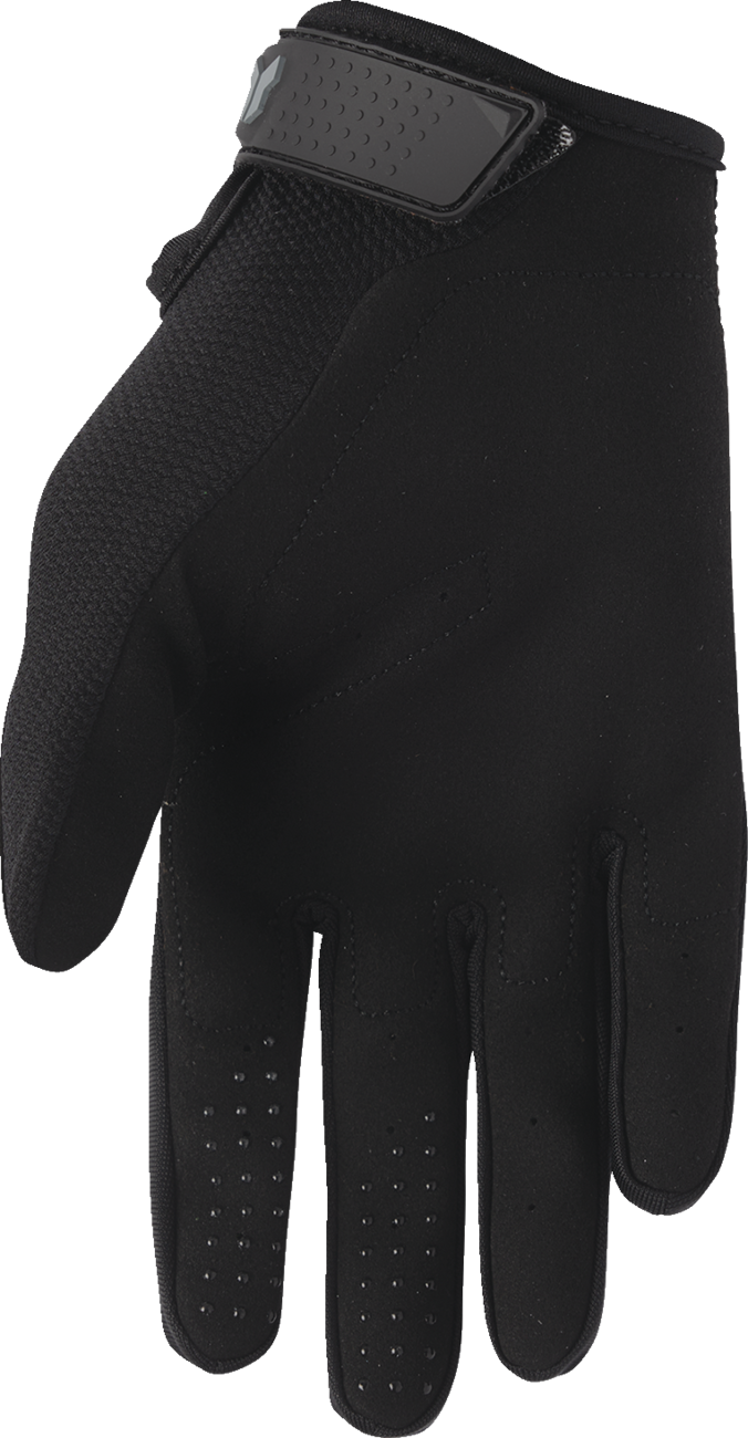 Black THOR Youth Ridemode Static Gloves in Medium size, featuring protective padding and secure wrist closure.