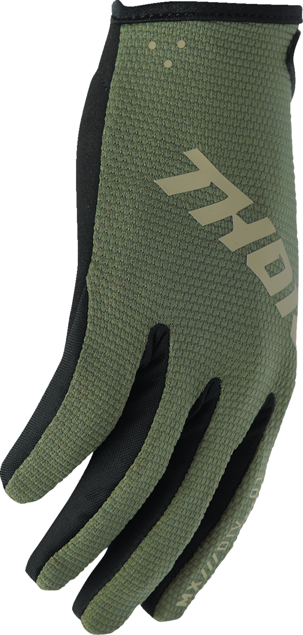 THOR Youth Ridemode Static Camo Gloves in size XS with camouflage design and adjustable wrist closures.