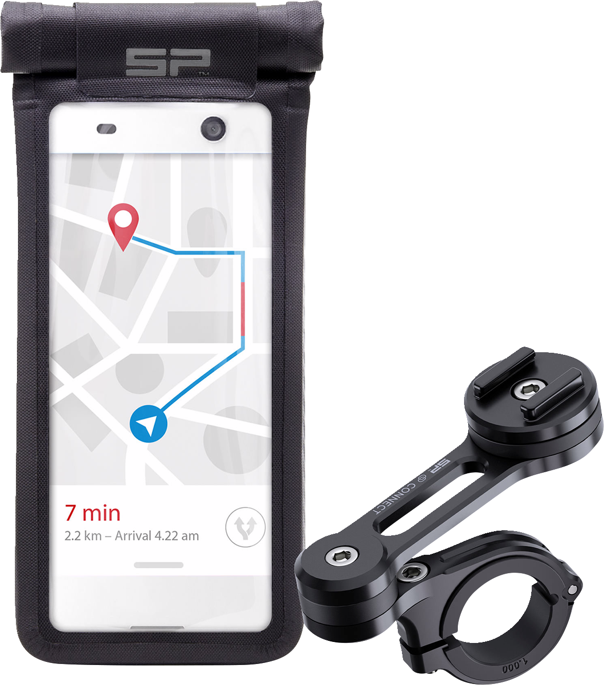 Universal SP CONNECT phone holder kit with large case, designed for secure mounting of smartphones by Bill's Exhausts.
