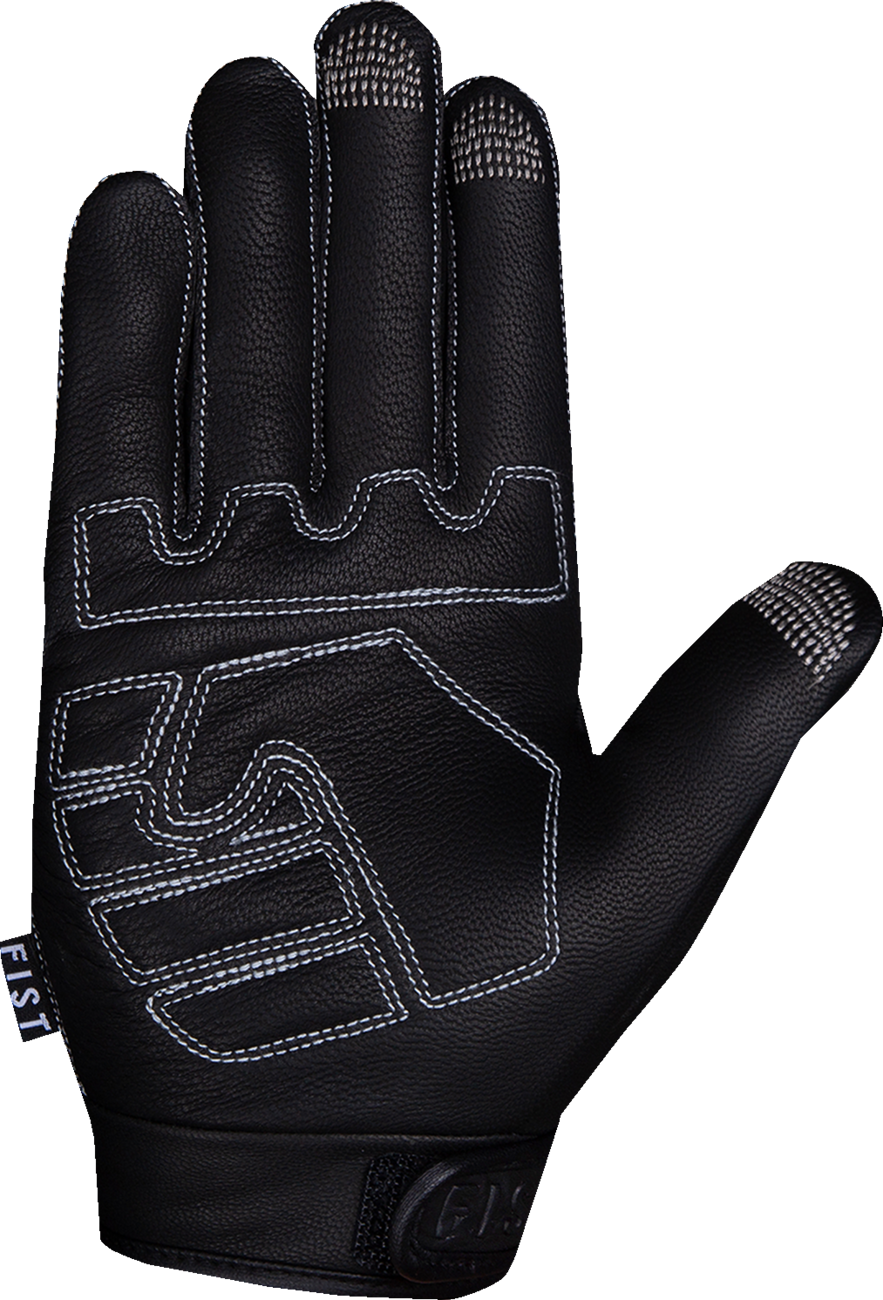 Black FIST HANDWEAR Road Warrior leather gloves in large size with reinforced knuckles and adjustable wrist strap.