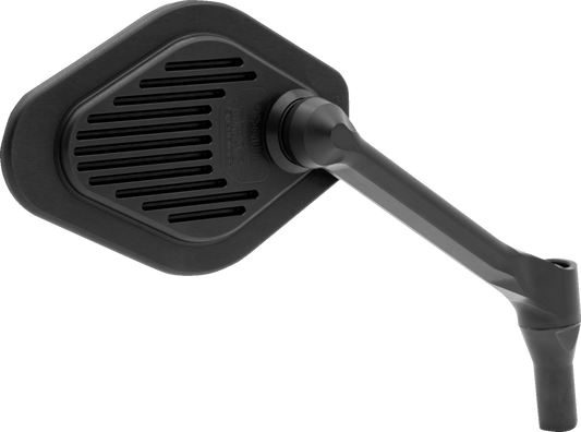 Diamond black right motorcycle mirror with short stem, adjustable design by Drag Specialties for custom cruiser bikes.
