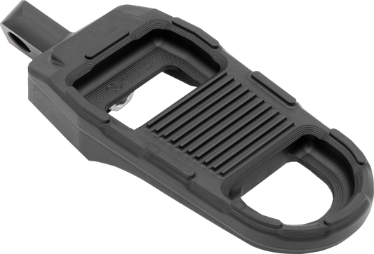 Black DRAG SPECIALTIES adjustable motorcycle foot pegs with mounting hardware, designed for rider comfort and customization.