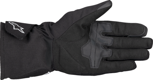 Black Alpinestars WT-1 Drystar® insulated gloves in large size, showing textured grip and insulated design for motorcycle riding.