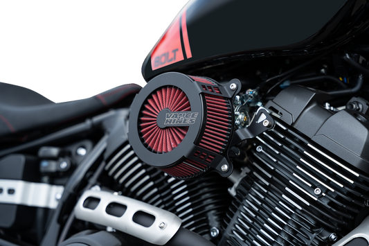 Vance & Hines VO2 Cage Fighter air intake kit in black, showing the sleek intake with filters and mounting components.