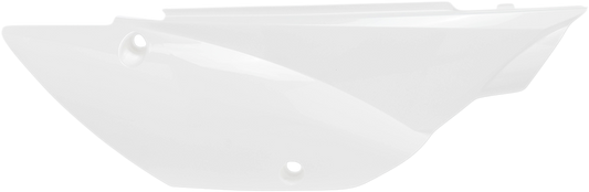 White ACERBIS side panels for motorcycle body, featuring sleek design and brand logo, suitable for customizing bike aesthetics.