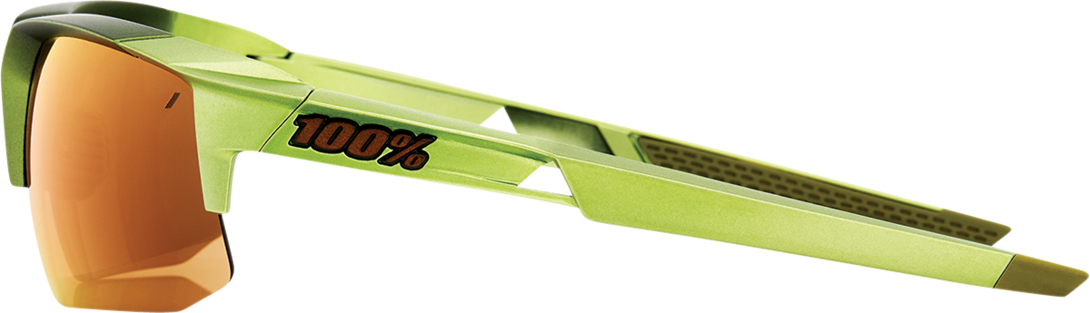 Bill's Exhausts 100% Speedcoupe Viperidae sunglasses with bronze mirror lenses, showcasing sleek frame and reflective tint.