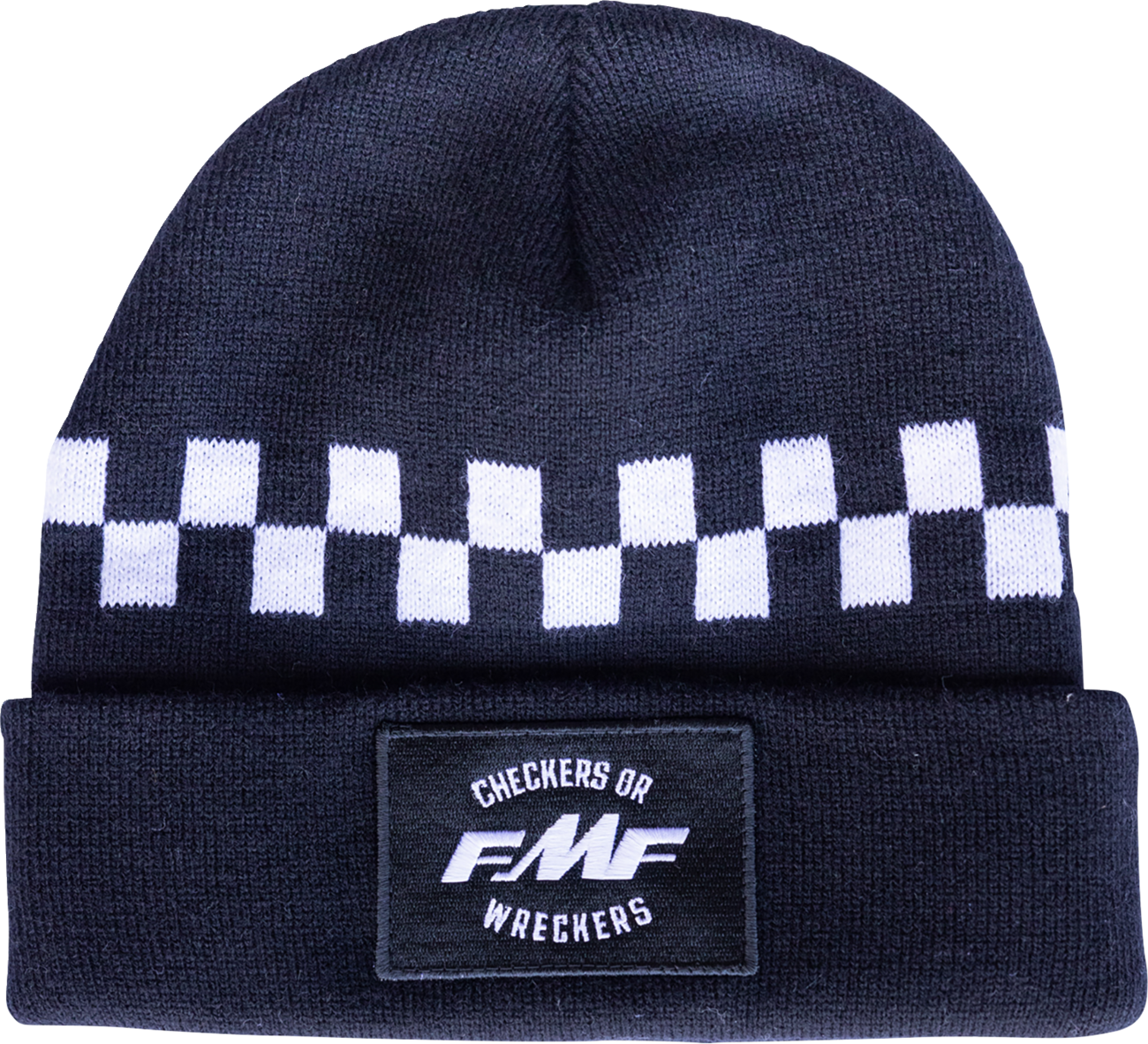 FMF Wreakers Beanie Black HO25191908BLK – 6 Seam Cuff Knit Hat with Brand Logo