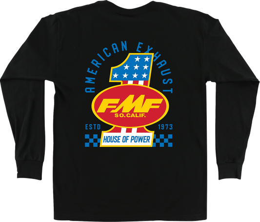 Black FMF America First long-sleeve T-shirt in large size, featuring the brand logo and classic design.