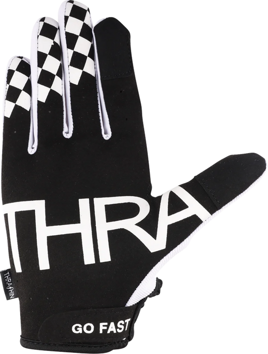 White THRASHIN SUPPLY CO. Go Fast Stealth gloves in size 2XL, with textured grip and lightweight design, shown in the image.