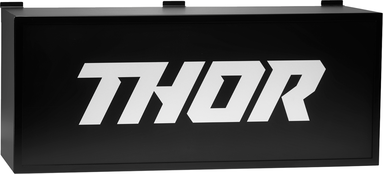 THOR Slatwall Header Box SW-HB-100 for organized display and storage, shown mounted on slatwall in a retail setting.