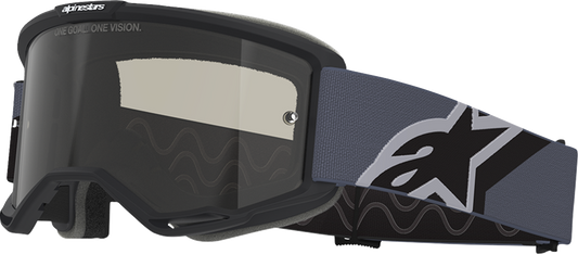 Alpinestars Goggless Vision Sand goggles in black and gray with dark gray smoke lens, designed for outdoor sports and protection.