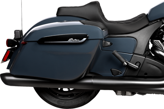 Drag Specialties Predator III 2-up vinyl seat with double diamond pattern and silver stitching for Chieftain '25 and Challenger '20-'25.