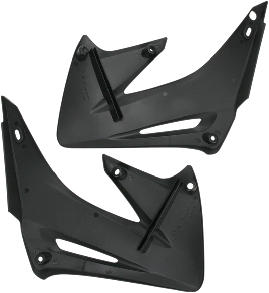 A black Acerbis radiator shroud for motorcycle body protection, with part number 2043590001, shown on a plain background.