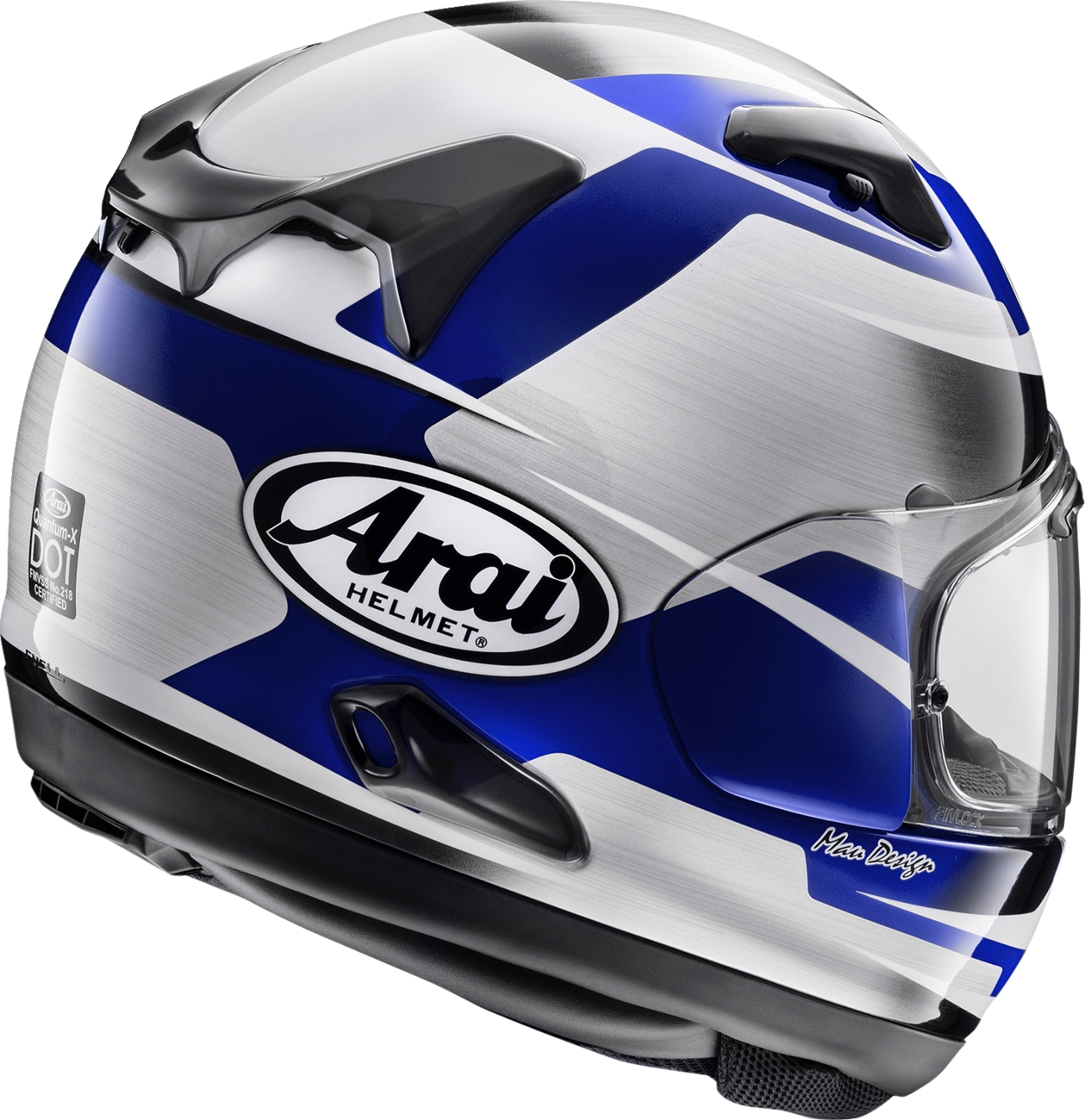 Arai Helmets Quantum-X motorcycle helmet in steel blue, large size, with a sleek aerodynamic design and clear visor.