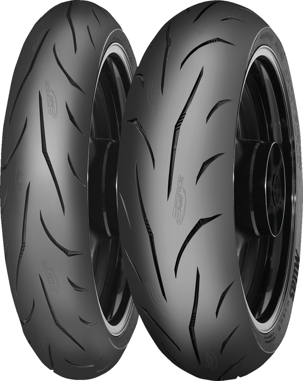 MITAS Sport Force+ rear motorcycle tire 140/70ZR17 for supersports and street naked bikes, shown mounted on wheel.