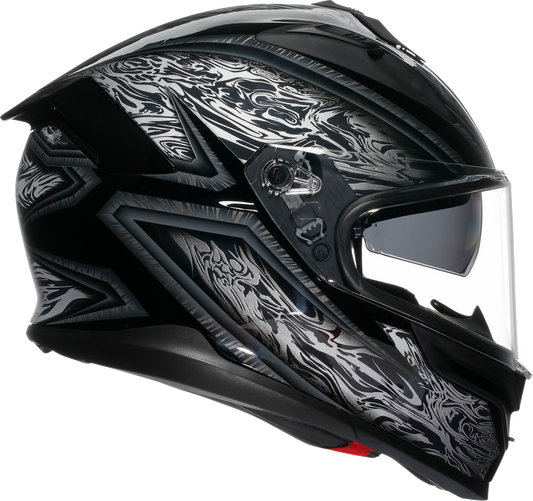 AGV K7 Damascus motorcycle helmet in black and silver, 2XL size, with sleek design and aerodynamic features.