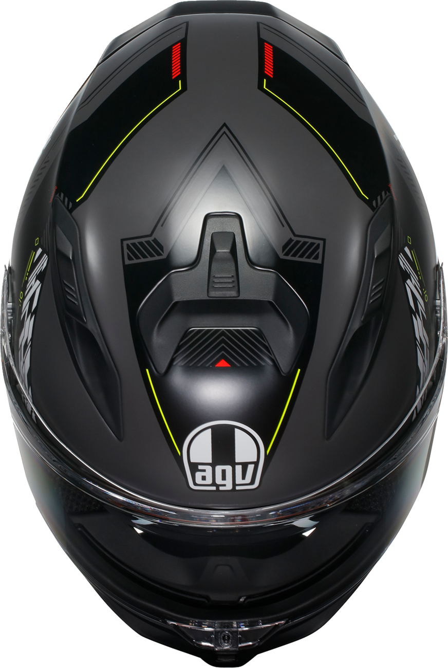 AGV K7 motorcycle helmet in matte gray and yellow fluo, size 2XL, featuring aerodynamic design and safety features.