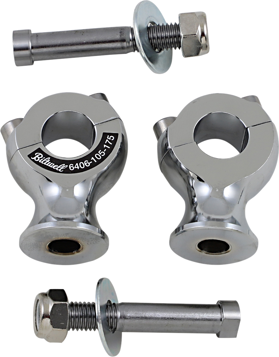 Chrome BILTWELL Slimline Risers for 7/8-inch handlebars, designed for motorcycle handlebars by Bill's Exhausts.