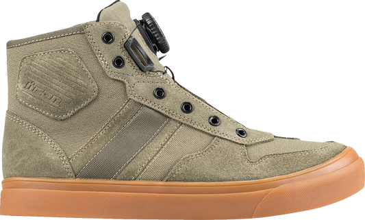 ICON Dog Days Boots in olive, US 10, genuine leather with D30® ankle inserts and BOA® lacing system, designed for durability and style.