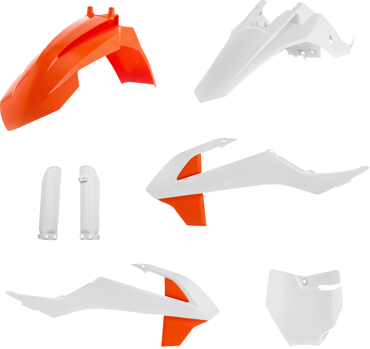 ACERBIS full replacement body kit in white and orange for 2023 OEM model, featuring a sleek, aerodynamic design.