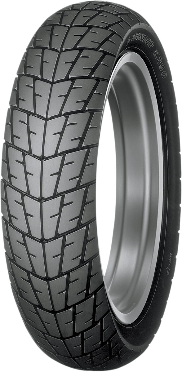 Dunlop K330 rear motorcycle tire 120/80-16 60S with tread pattern, designed for motorcycle riding stability and grip.
