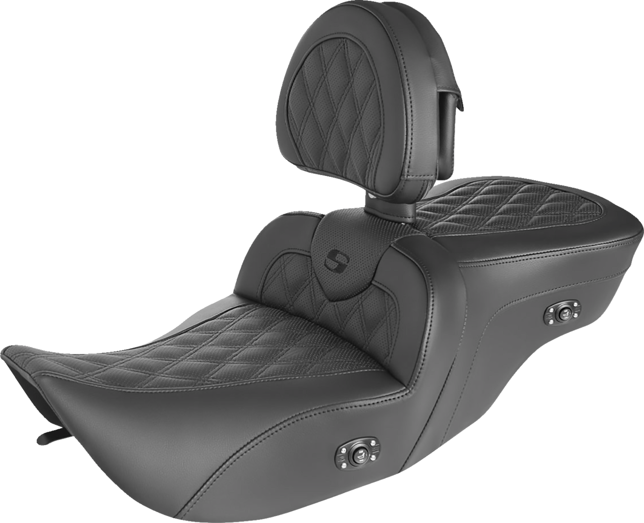 Bill's Exhausts SADDLEMEN Roadsofa heated motorcycle seat with full lattice stitch for 1999-2007 FLH models, without backrest.