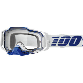 Blue Armega goggles by Bill's Exhausts with clear lenses, featuring a sleek design for protective eyewear.