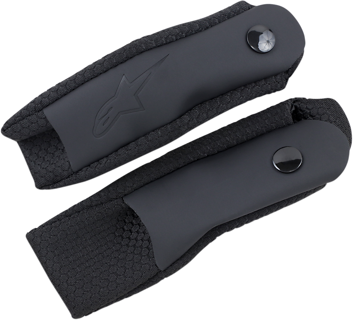 Black Alpinstars Supertech M8/M10 helmet chin strap for motorcycle helmets, part of Bills Exhausts helmet accessories collection.