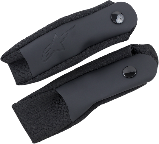 Black Alpinstars Supertech M8/M10 helmet chin strap for motorcycle helmets, part of Bills Exhausts helmet accessories collection.