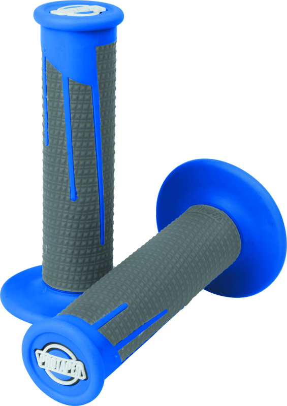 ProTaper full diamond clamp-on grips in blue and dark gray for bikes, featuring textured surface for improved grip and comfort.