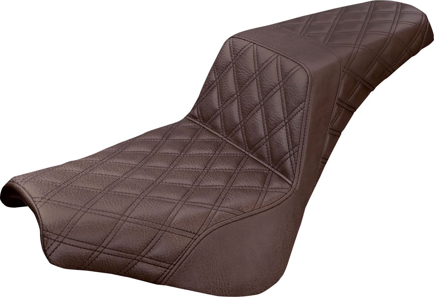 Brown SADDLEMEN Step-Up Seat with full lattice stitch detail for motorcycle, featuring sturdy construction and stylish design.